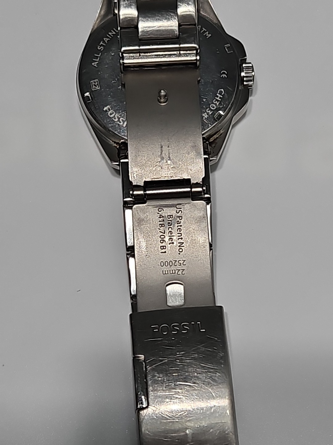 Fossil Chronograph CH3034 Quartz 100M St Steel Watch Runs New Battery Blue Dial
