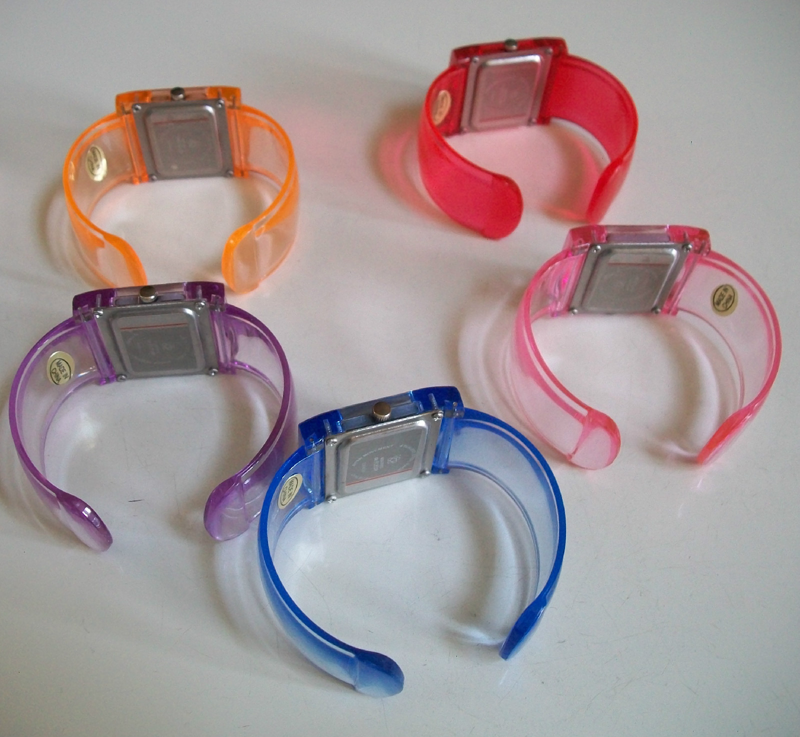 Blue, Purple, Pink, Orange, Red Plastic Cuff Bangle Casual Fashion Women’s Watch