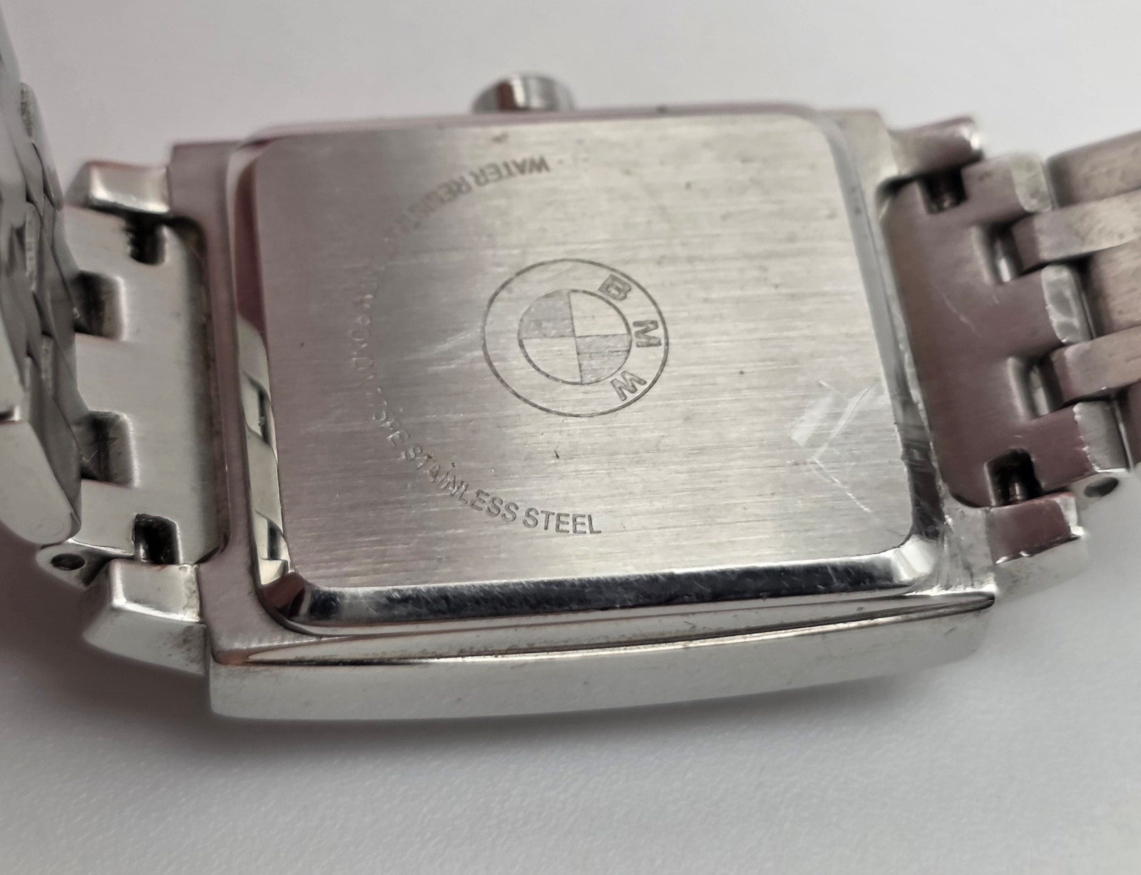 BMW Logo Rectangular Stainless Steel Bracelet Watch 5.5 In Wrist Silver Quartz