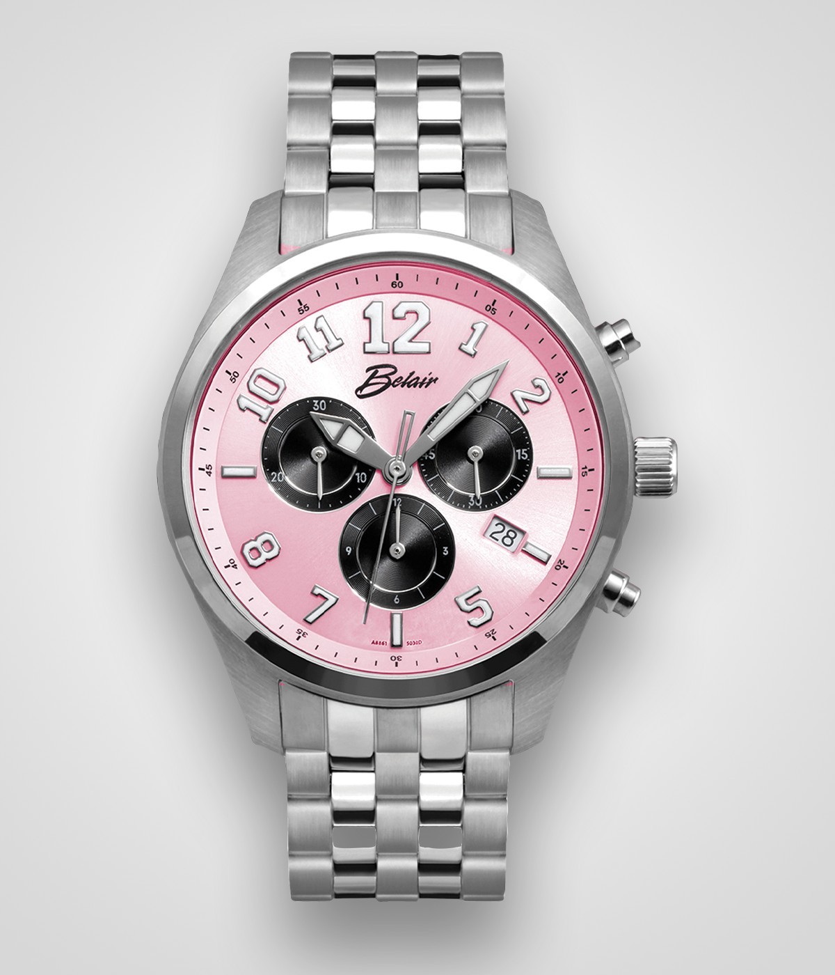 Belaire 41mm Chronograph Watch Stainless Steel 10ATM Sapphire 3 YR Warranty