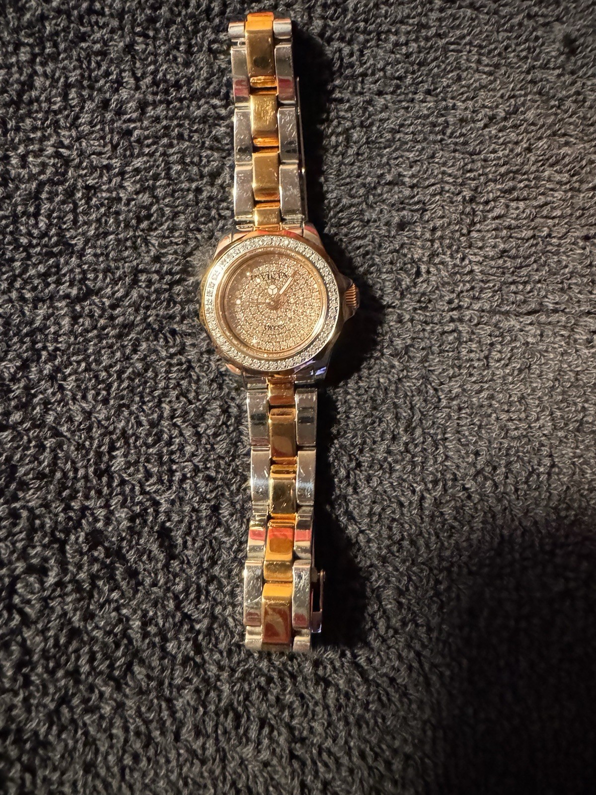Invicta ladies 26 mm one carat pave diamond watch. Two tone rose gold and silver