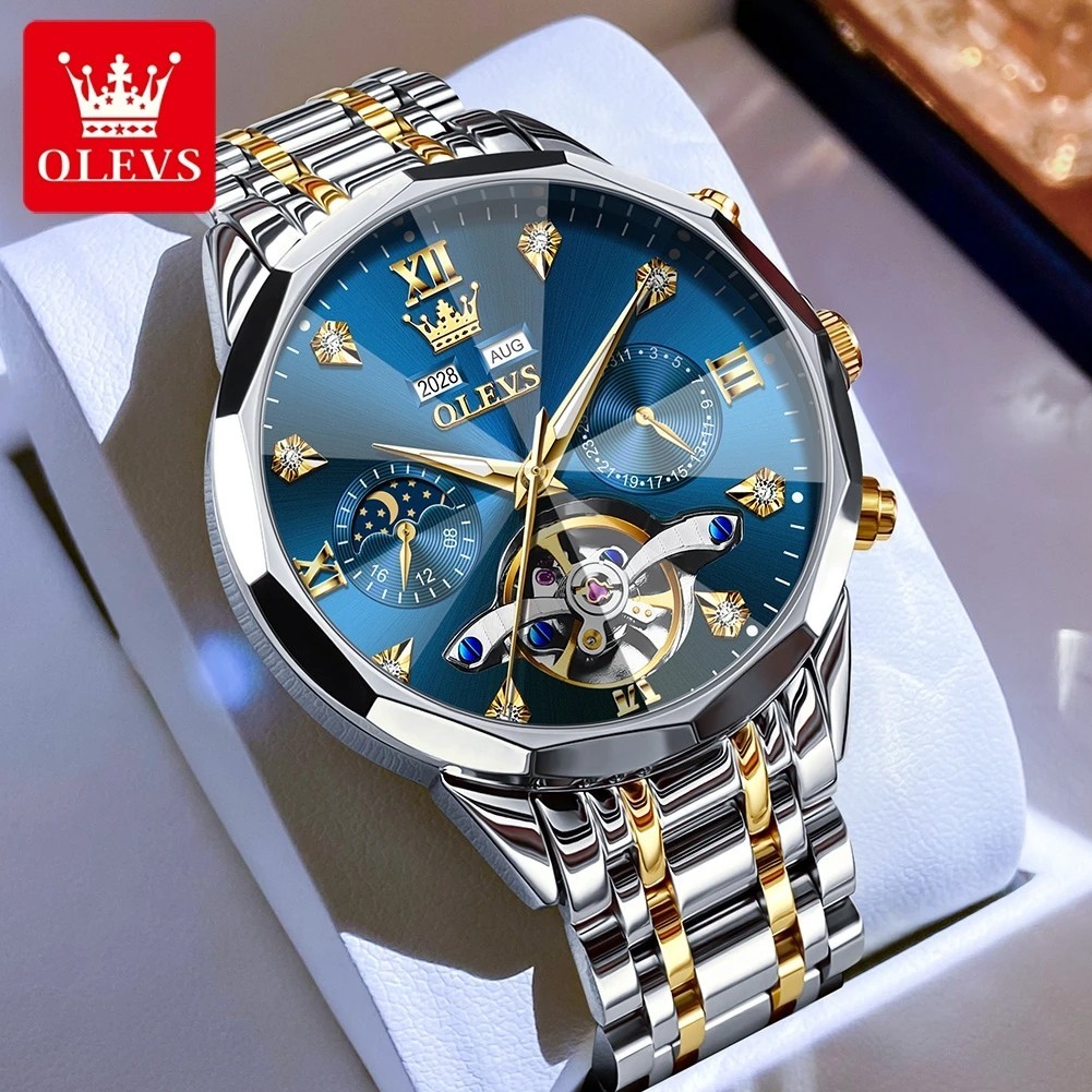 Automatic Mechanical Waterproof Watch Moon Phase Luxury Dial Men Men’s Strap