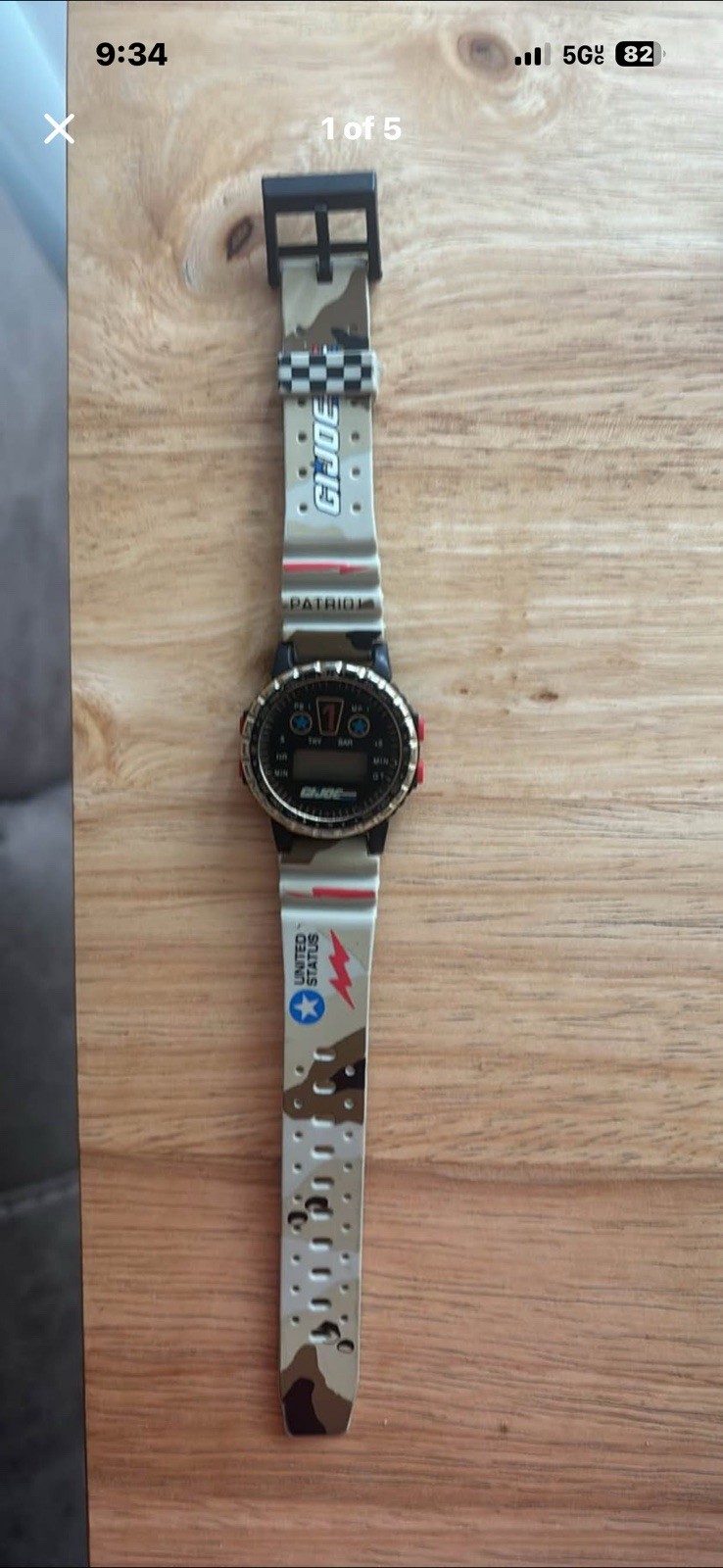 G.I. Joe Patriot Digital Quartz Watch Date 42mm 30m Beige Camo *needs battery