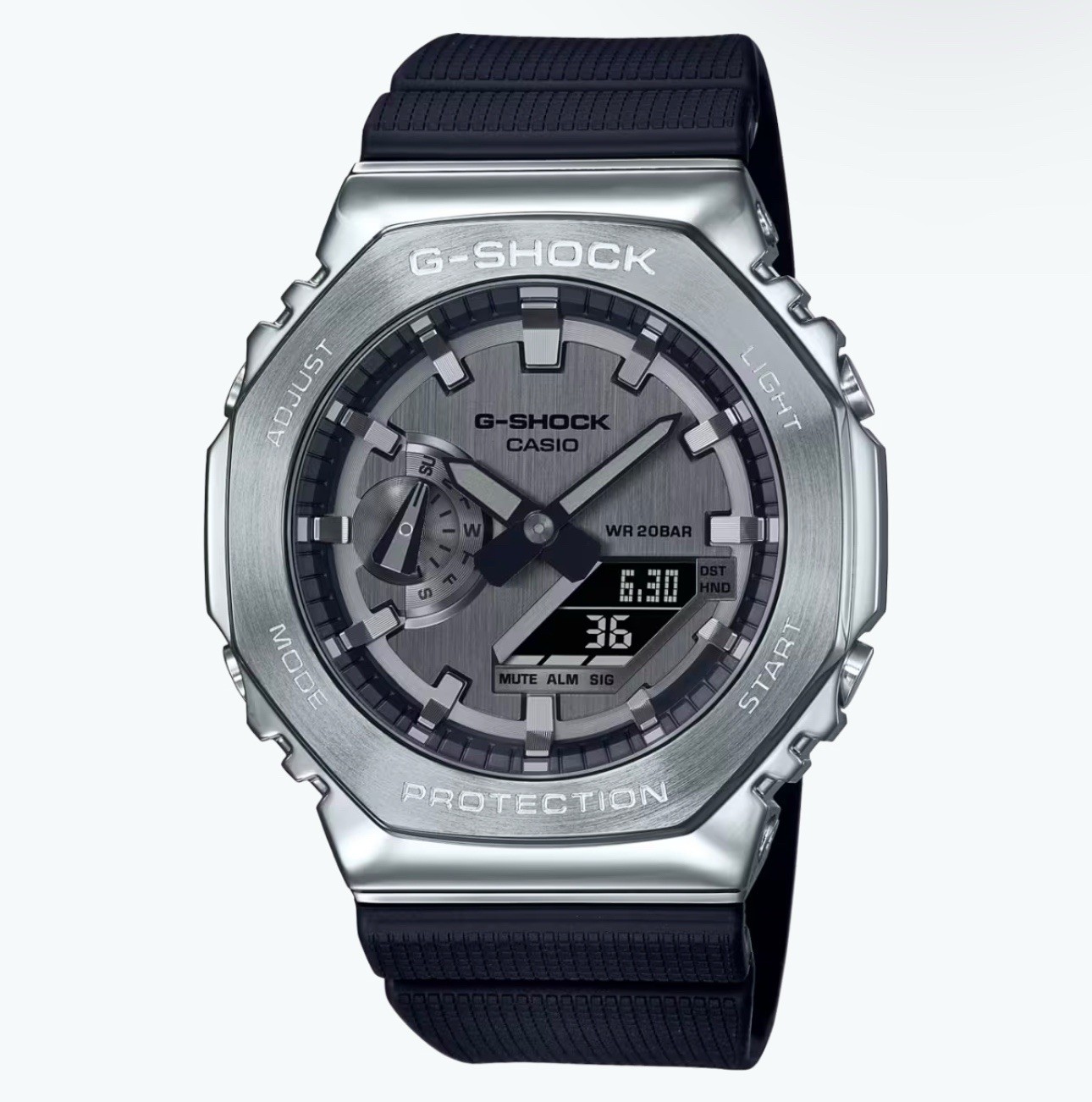 Casio G Steel GM-2100-1ADR Grey Dial Stainless Steel Case Black Rubber Band