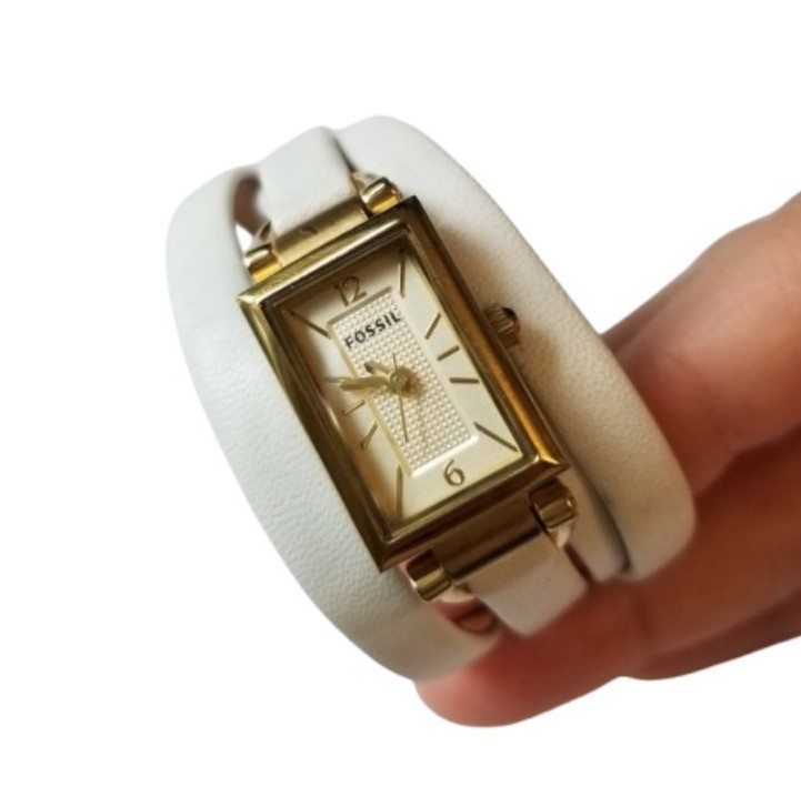 Fossil Delaney White Leather Wrap-around Strap Watch