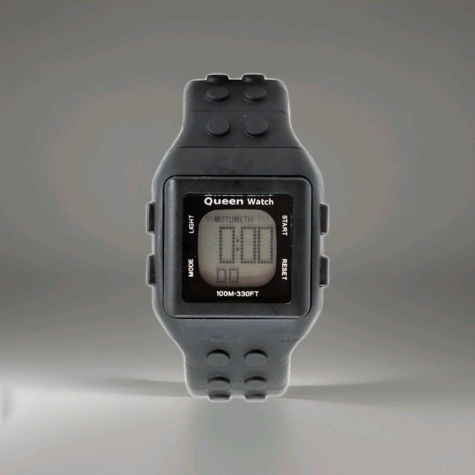 Queen Watch All Black Quartz Lcd Display 100M Water Resistant Deployant