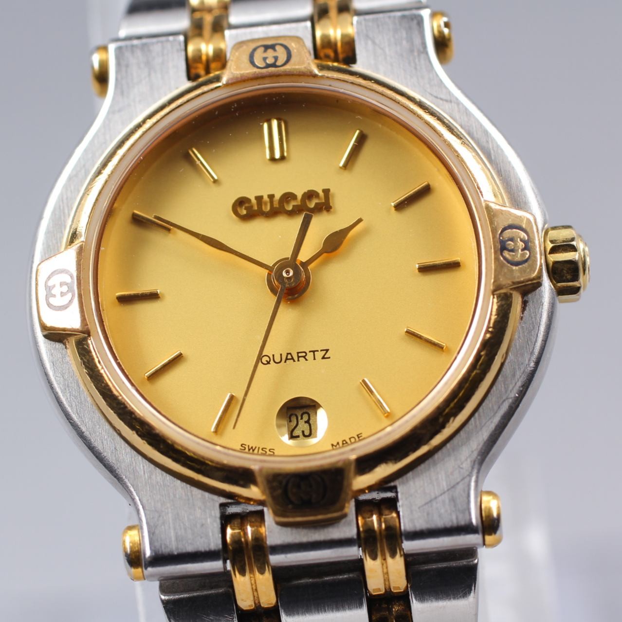 S Size Vintage GUCCI 9000L Quartz Gold Dial 25mm Women’s Watch Near MINT