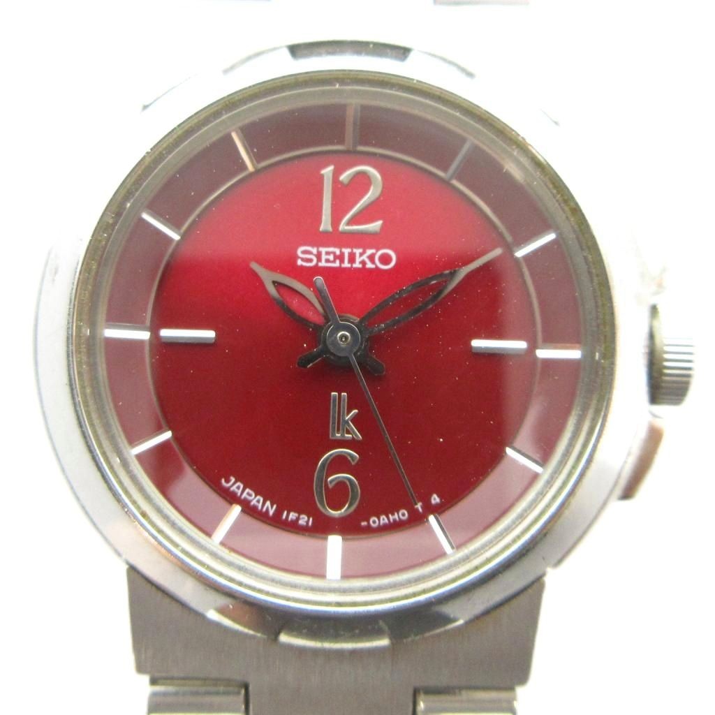 Used SEIKO 1F21 0AC0 LUKIA Wristwatch Quartz Red Dial Logo Silver GY11 MQ Ladies