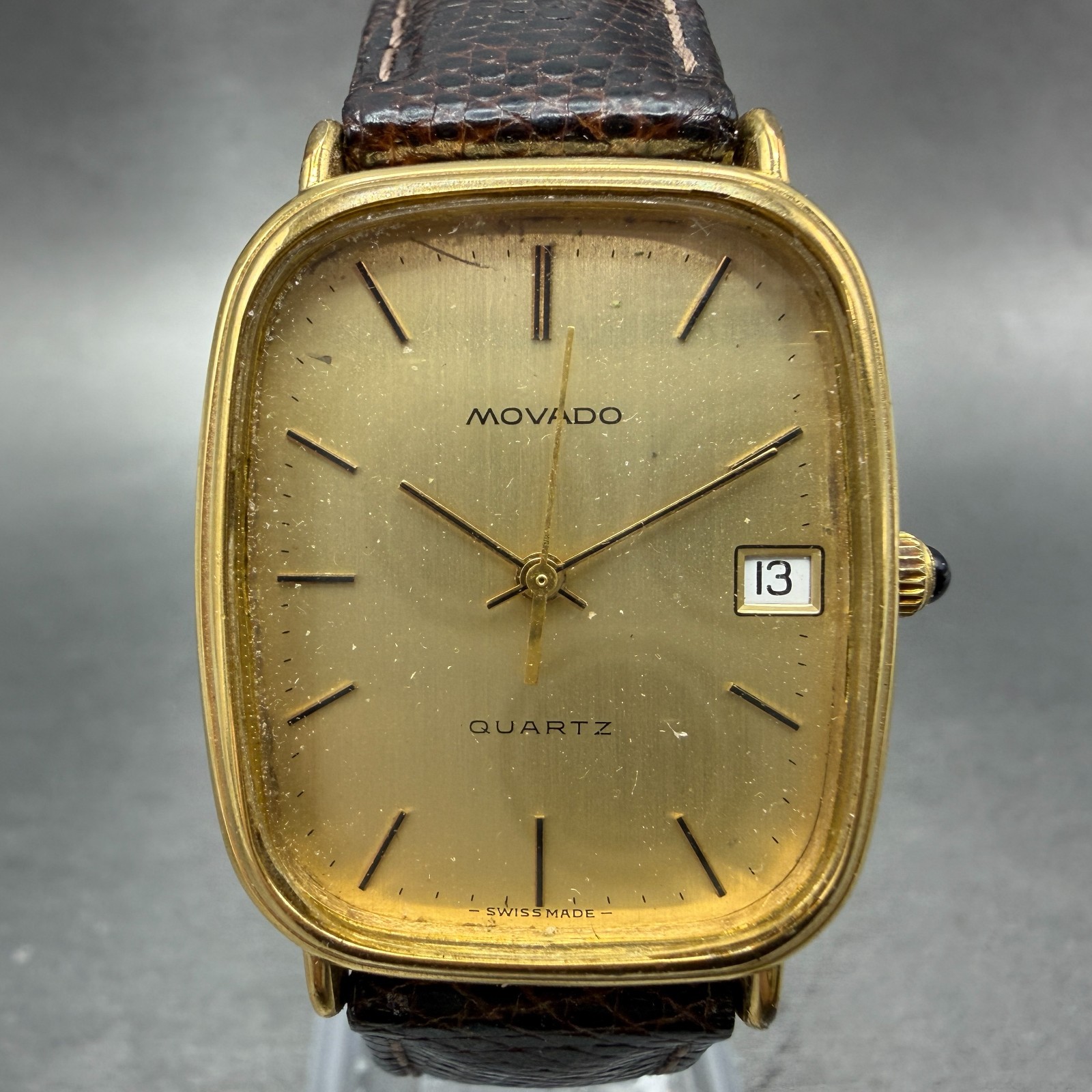 Zenith Movado Watch Men 27mm Champagne Dial Gold Tone Date Oval New Battery
