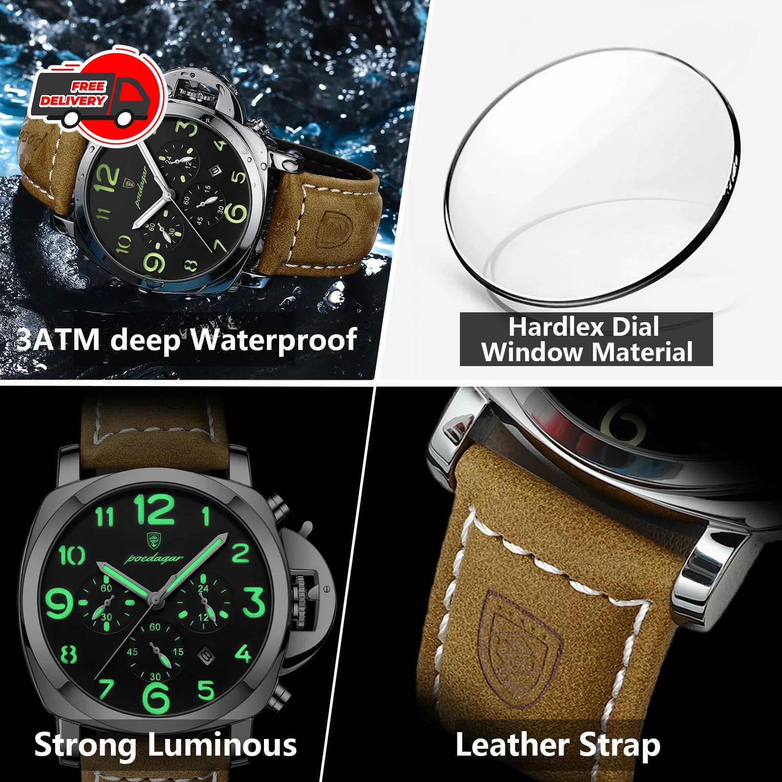 Tourbillon Leather Watch Men’s Automatic Mechanical Waterproof Wristwatches