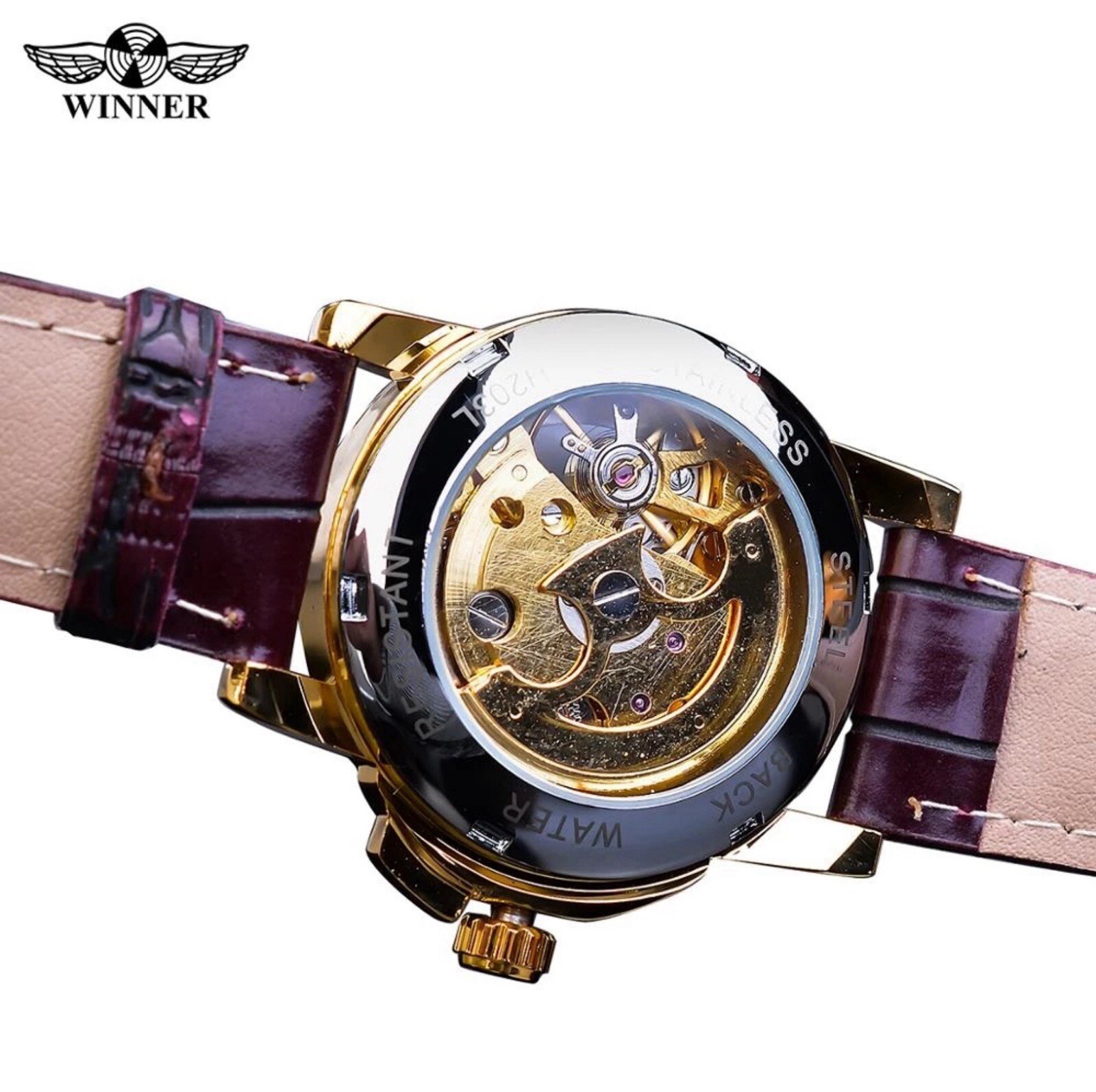 Womens Automatic Transparent Skeleton Luxury Leather Band Ladies Watch Gift Idea