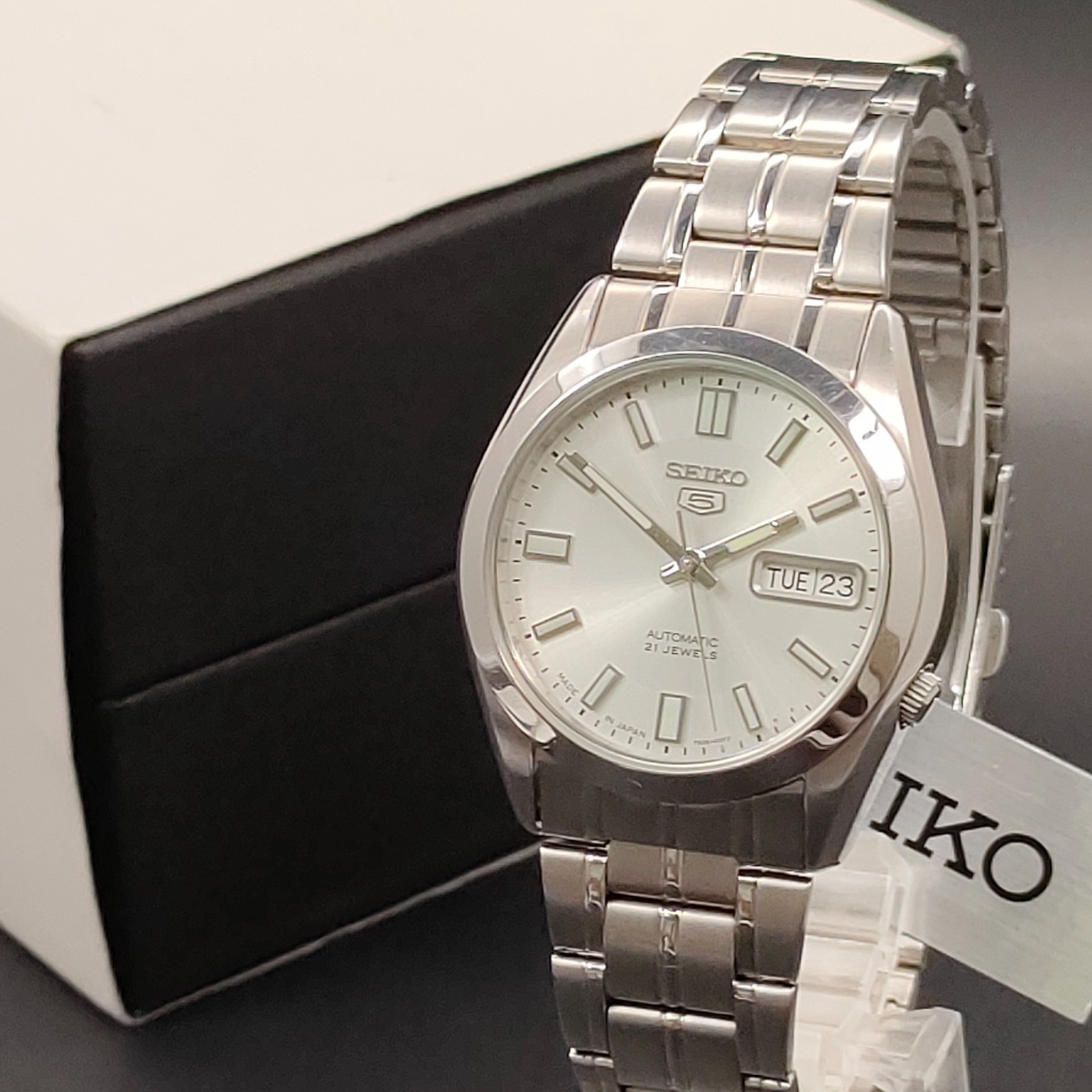 2016 NOS Seiko 5 7S26-03B0 Automatic Silver Day-Date 37mm Mens Watch JAPAN