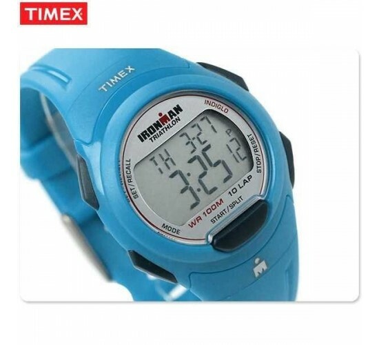 TIMEX IRONMAN TEAL BLUE+BLACK TONE,10 LAP,RESIN PLASTIC,INDIGLO,WATCH T5K781