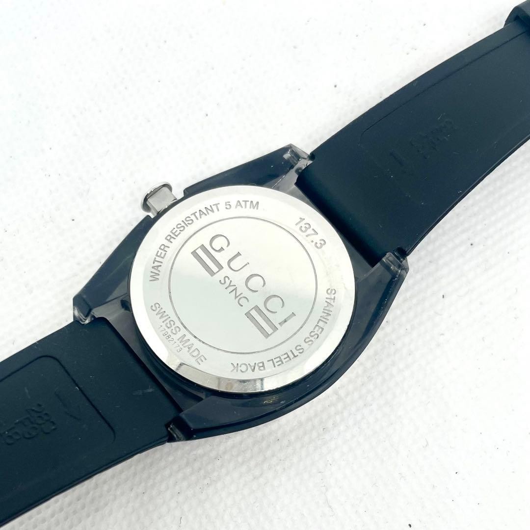 Gucci SYNC 137.3 Quartz Black Dial Date Rubber Strap Women’s Watch Working