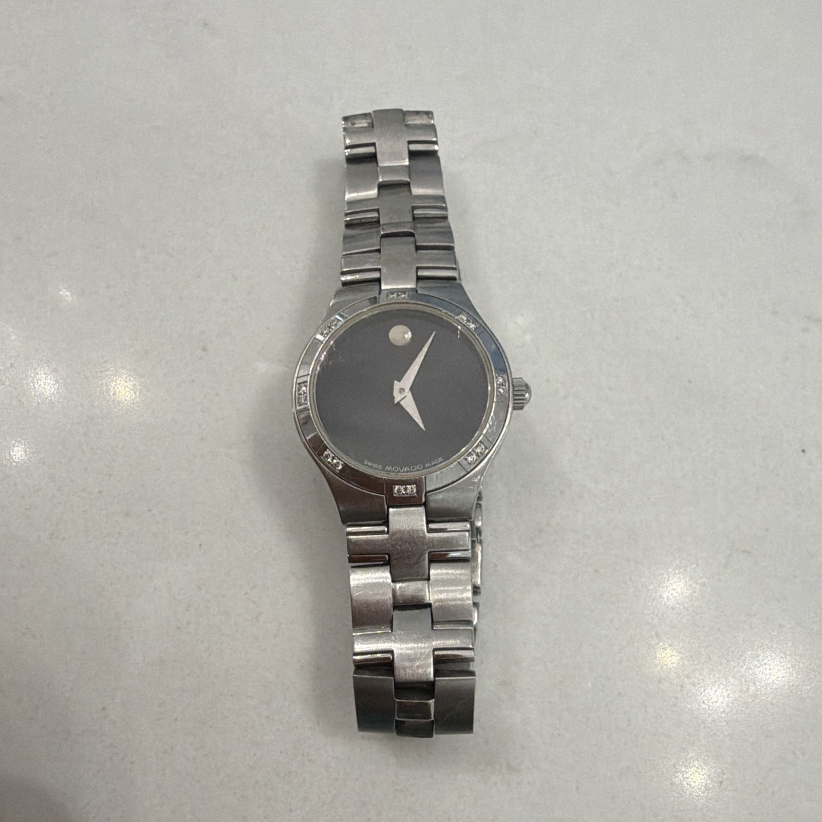 Movado Museum Women’s Swiss Made Quartz Round Watch Black Dial SS Bracelet