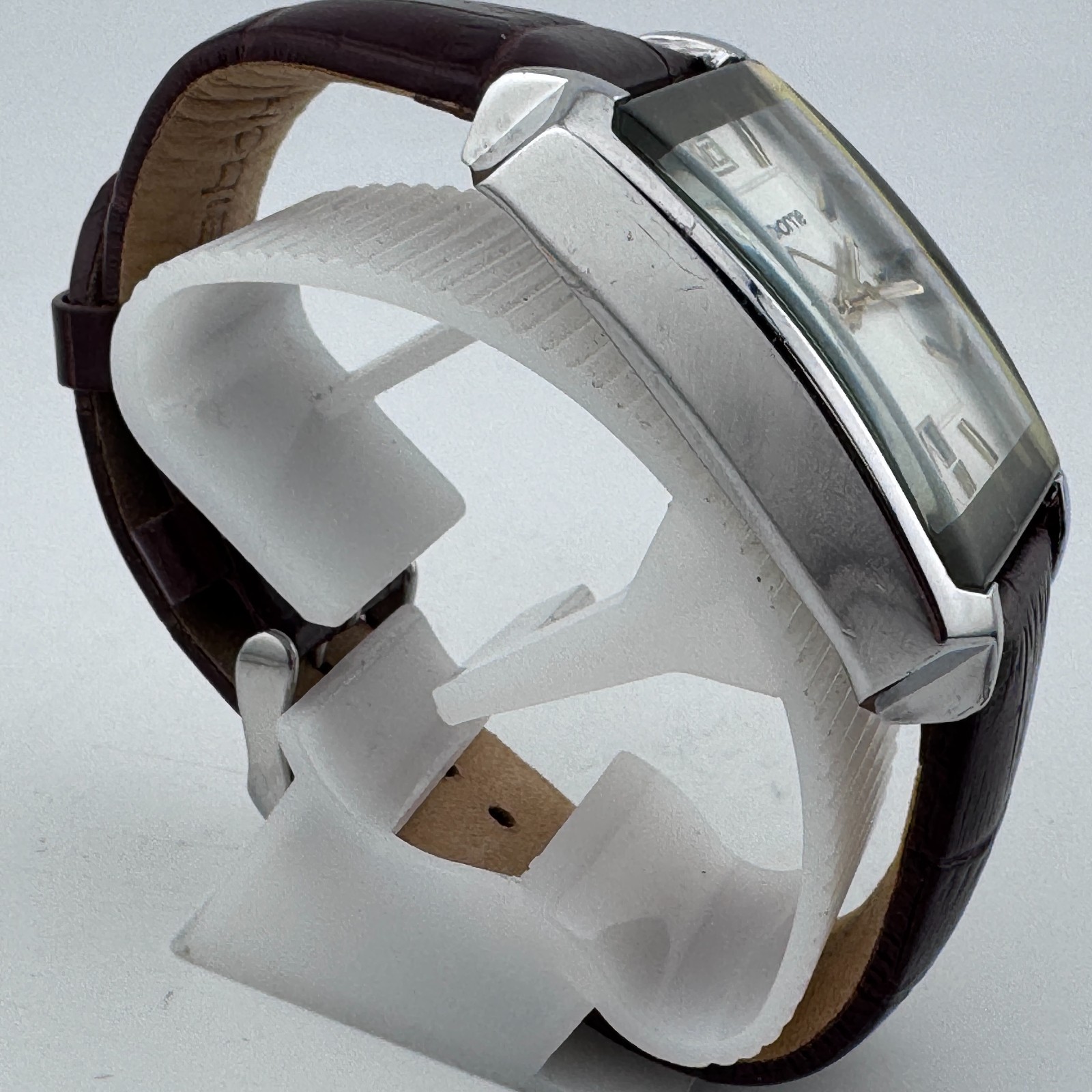 Claiborne Quartz Watch Men Silver Rectangle Date Leather Japan Analog New Batter