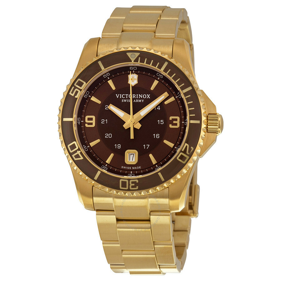 NEW VICTORINOX Swiss Army Maverick Brown Dial Gold PVD Men’s 241607 SHIP FREE