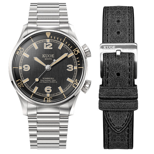 KUOE Kyoto SOMBRERO 90-011 Black Automatic 20ATM Linen Dial from JAPAN