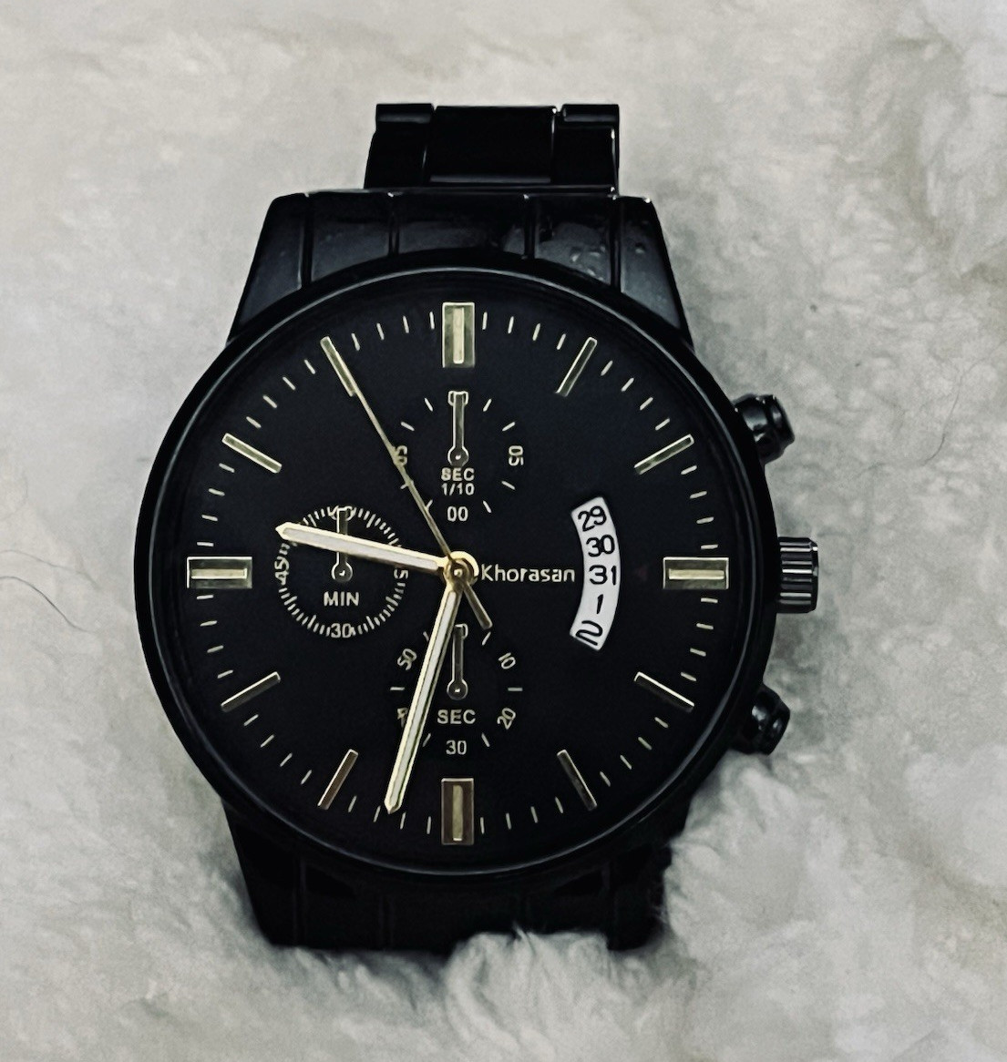 Khorasan Black Chronograph Quartz Watch Date 42mm Black Metal Bracelet 30m
