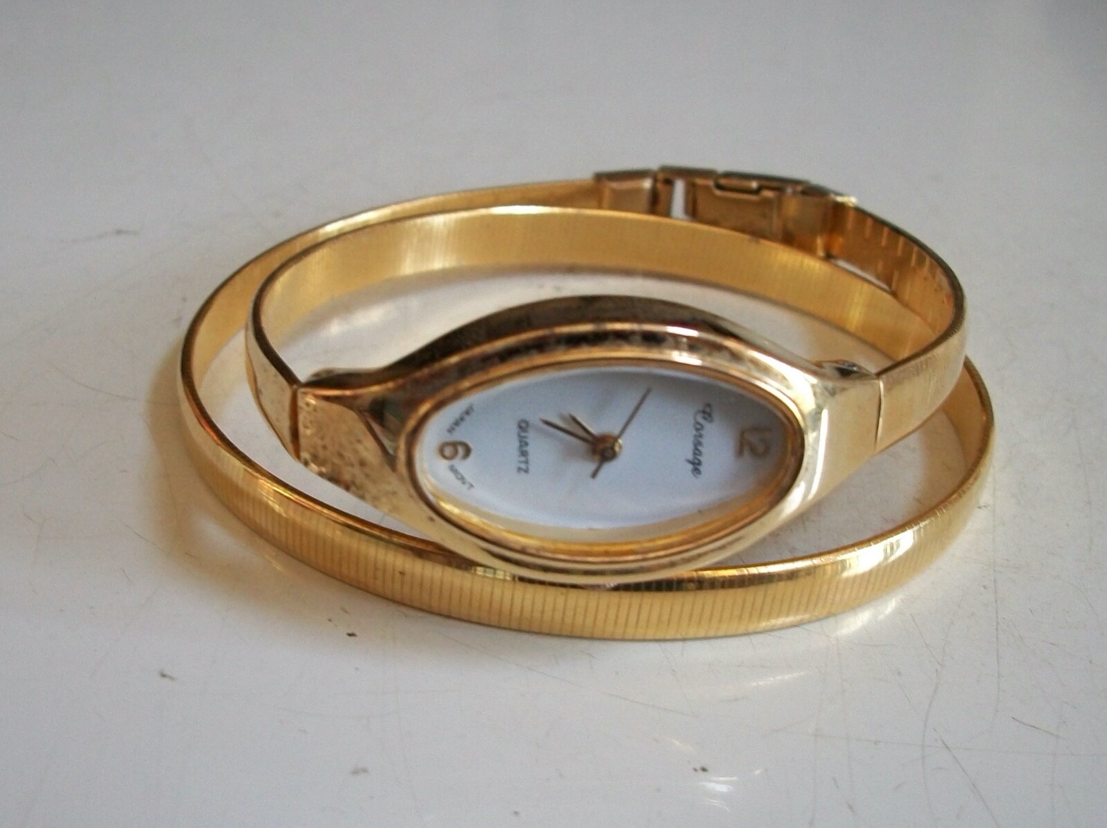 Women Gold Finish Wrap Around Double Strap Bracelet Fashion Watch