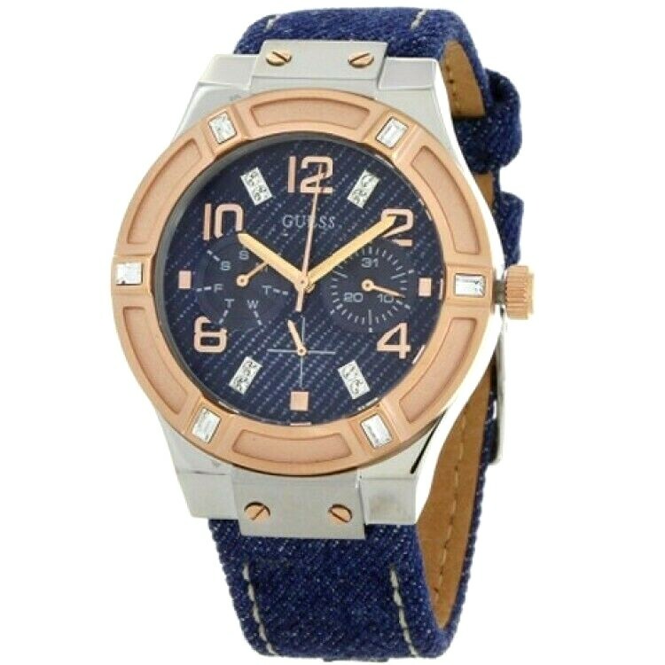 Guess Jet Setter Analogue Quartz Jean Leather Strap Ladies Watch W0289L1