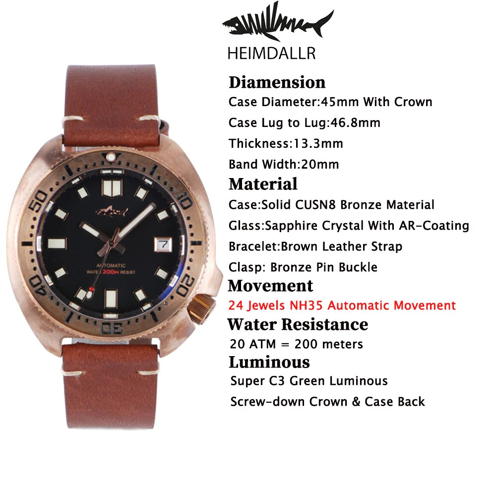 Heimdallr CuSn8 Bronze 6309 Willard SPR777 NH35A Automatic 200M Diver Watch C3