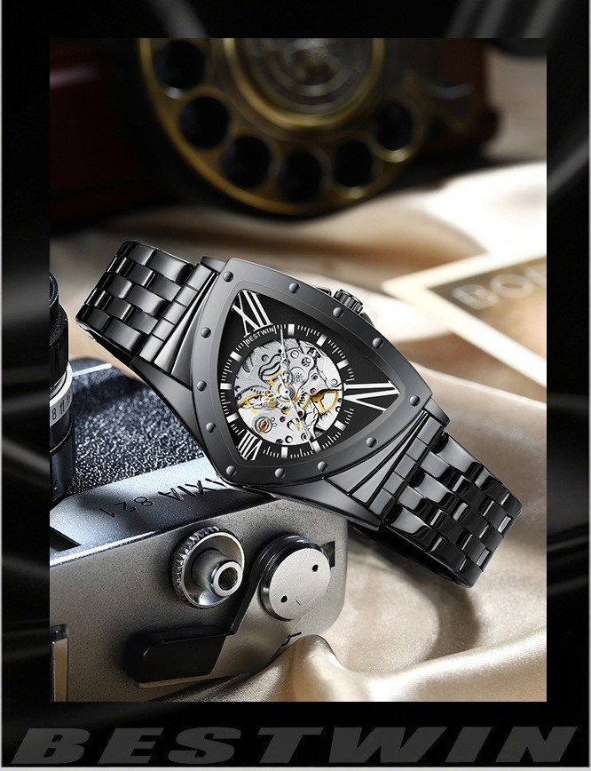 Men’s Triangular Skeleton Watch — Fully Automatic Mechanical, Water-Resi