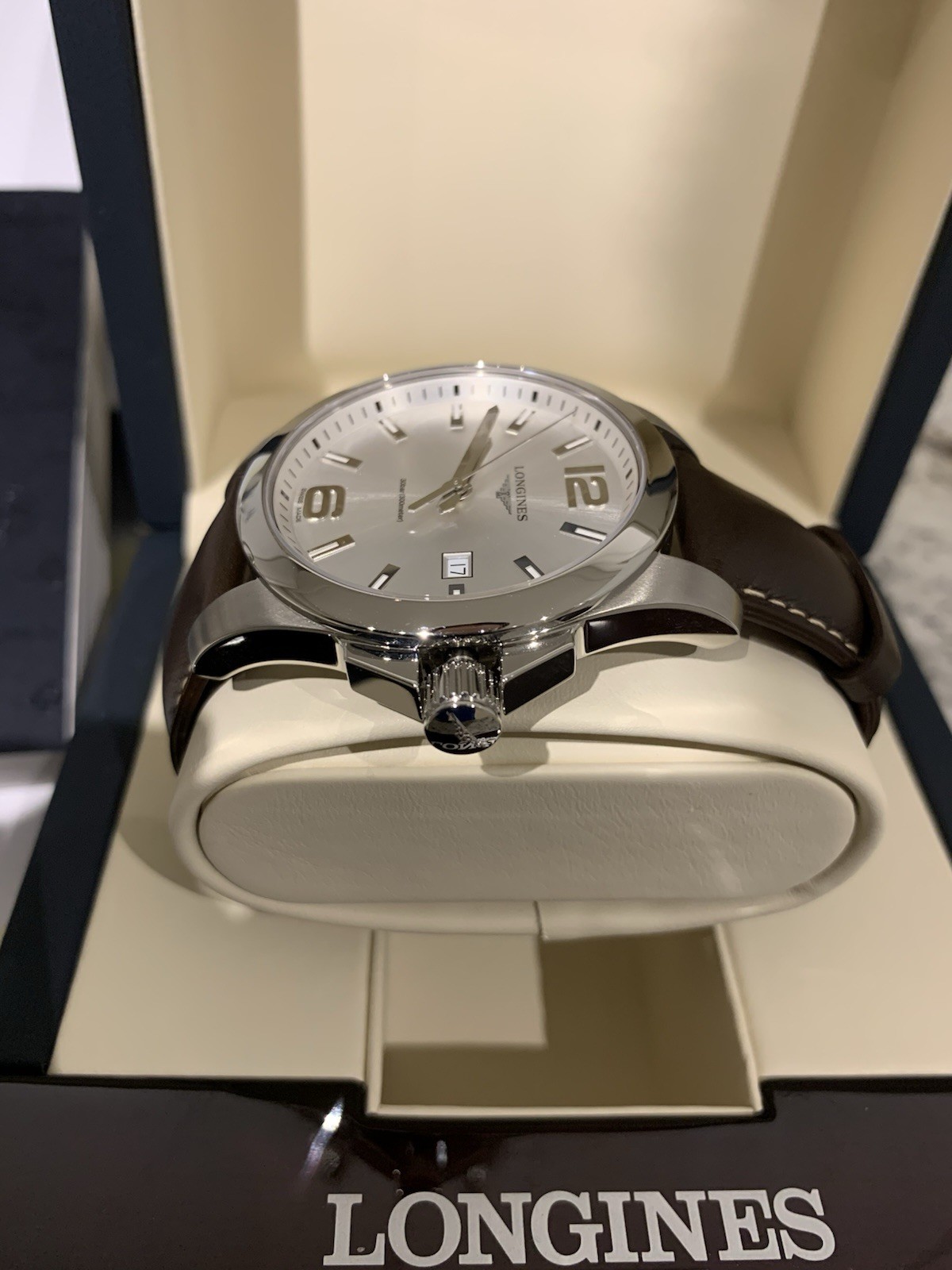 Longines Conquest Quartz Silver Dial 41mm Brown Leather Men’s Watch L37594765
