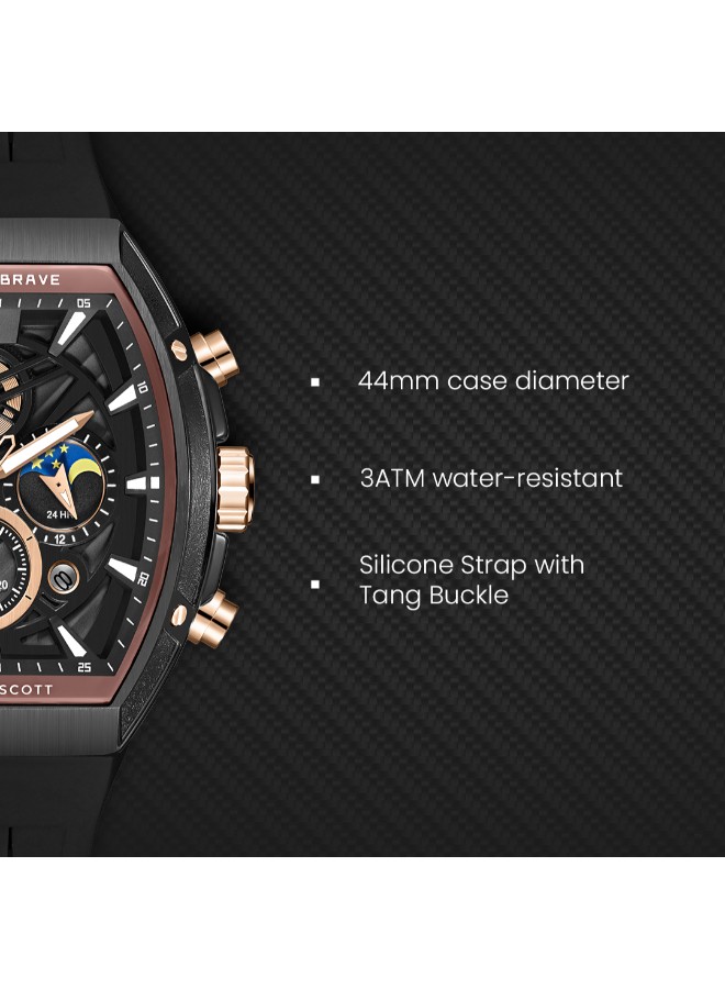 Kenneth Scott Men’s Chronograph Watch | Black Dial, Black Band, 44mm