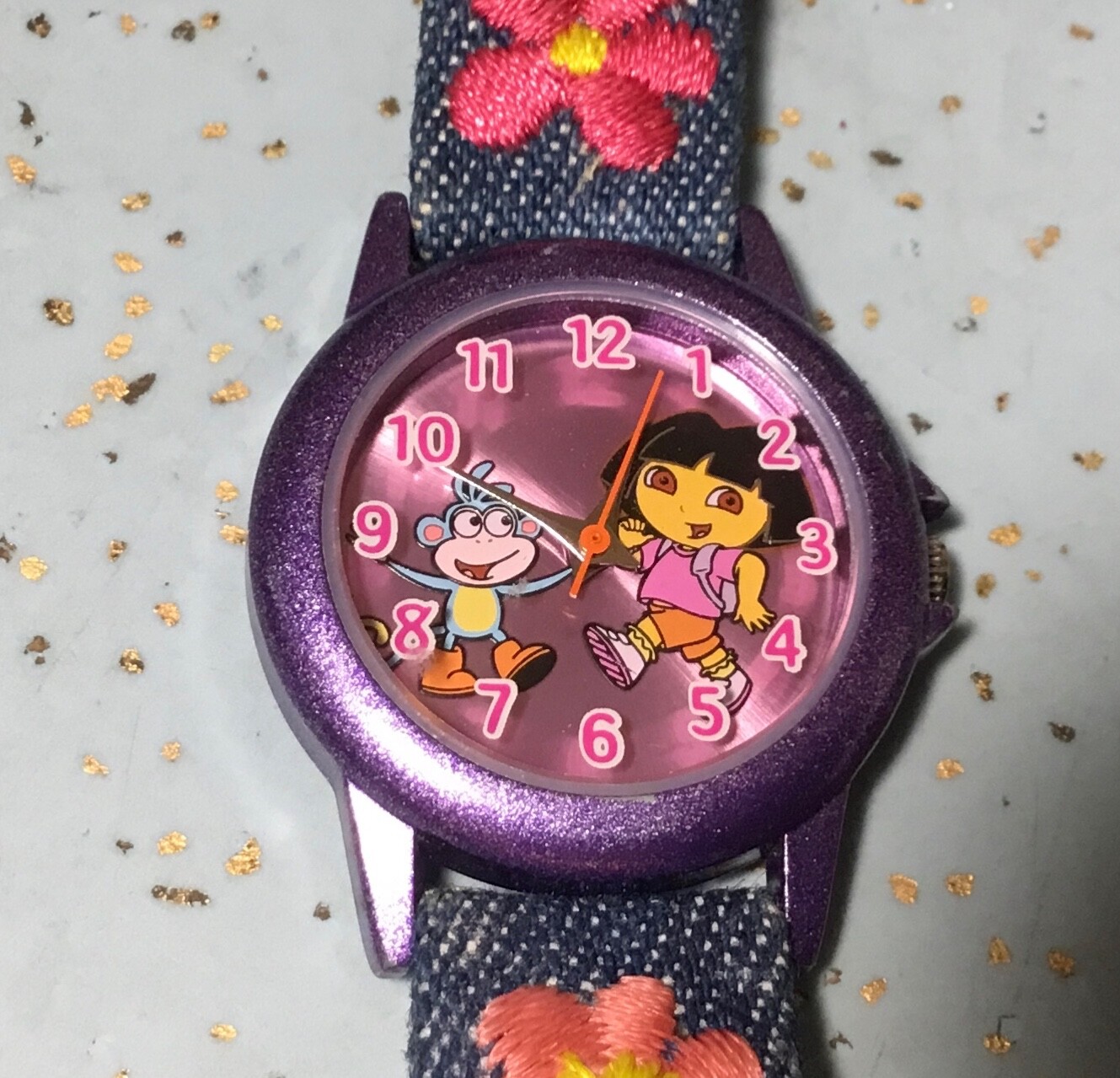 2003 NELSONIC DTE058-DORA the EXPLORER & BOOT CHILD WATCH EMBROIDERED DENIM BAND