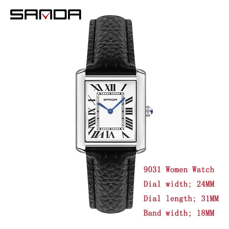 Sanda Watch Tank Style Men Ladies Quartz Stainless Steel Deployant Clasp NEW