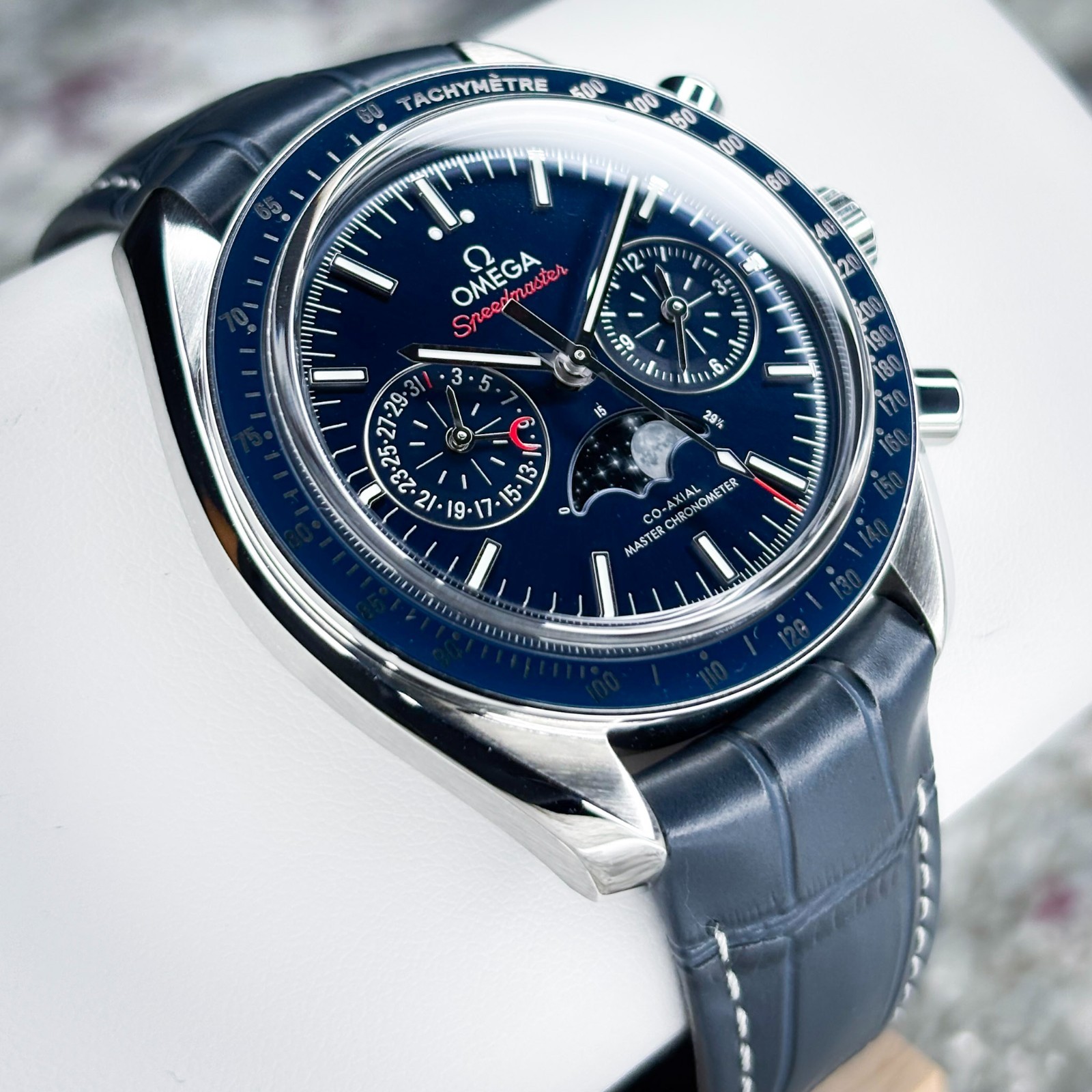 Omega Speedmaster Moonphase Blue Dial Ref 304.33.44.52.03.001 44.25mm Box/Papers