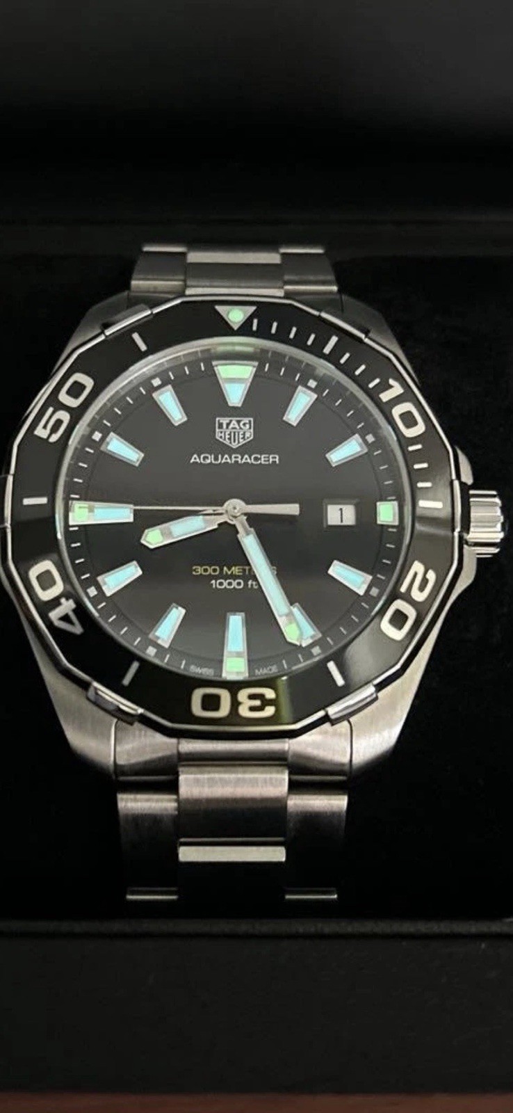 TAG Heuer Aquaracer Black Dial Quartz 300m Diver Date Steel 43mm