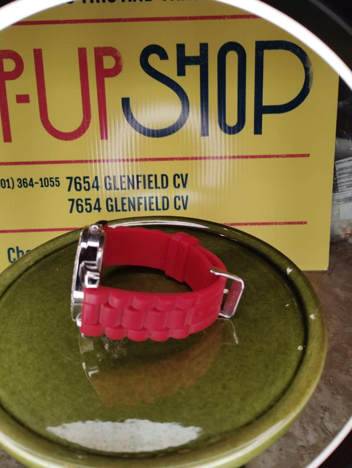 Red Zebra Pattern Watch with Rhinestone Bezel