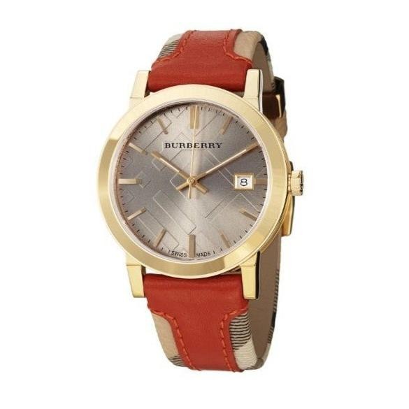 NEW BURBERRY ‘THE CITY ‘ BU9016 GOLD/CHAMPAGNE/ORANGE LEATHER UNISEX WATCH