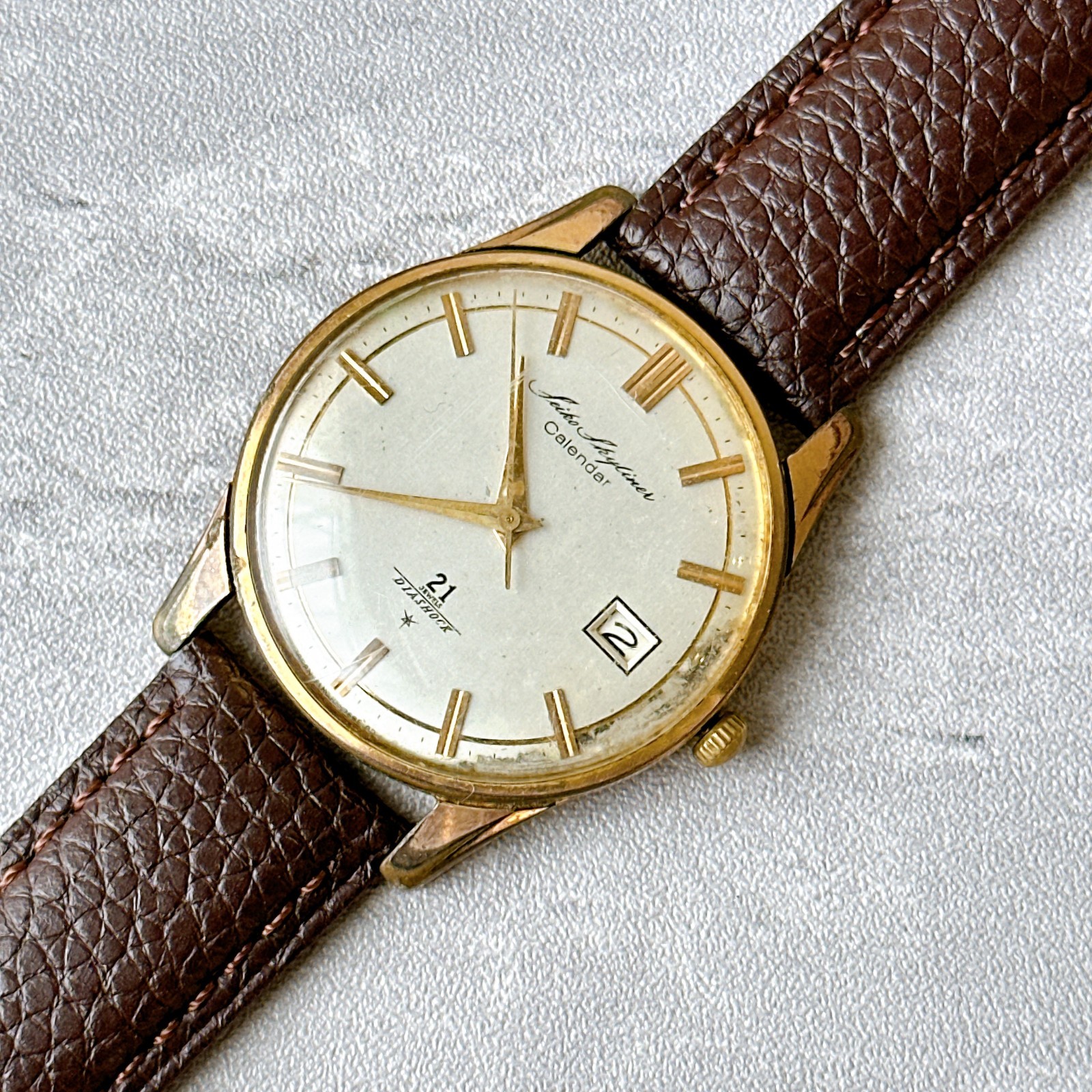 Seiko Skyliner Calendar 21 Jewels Diashock Gold Plated Manual Wind Vintage Men’s