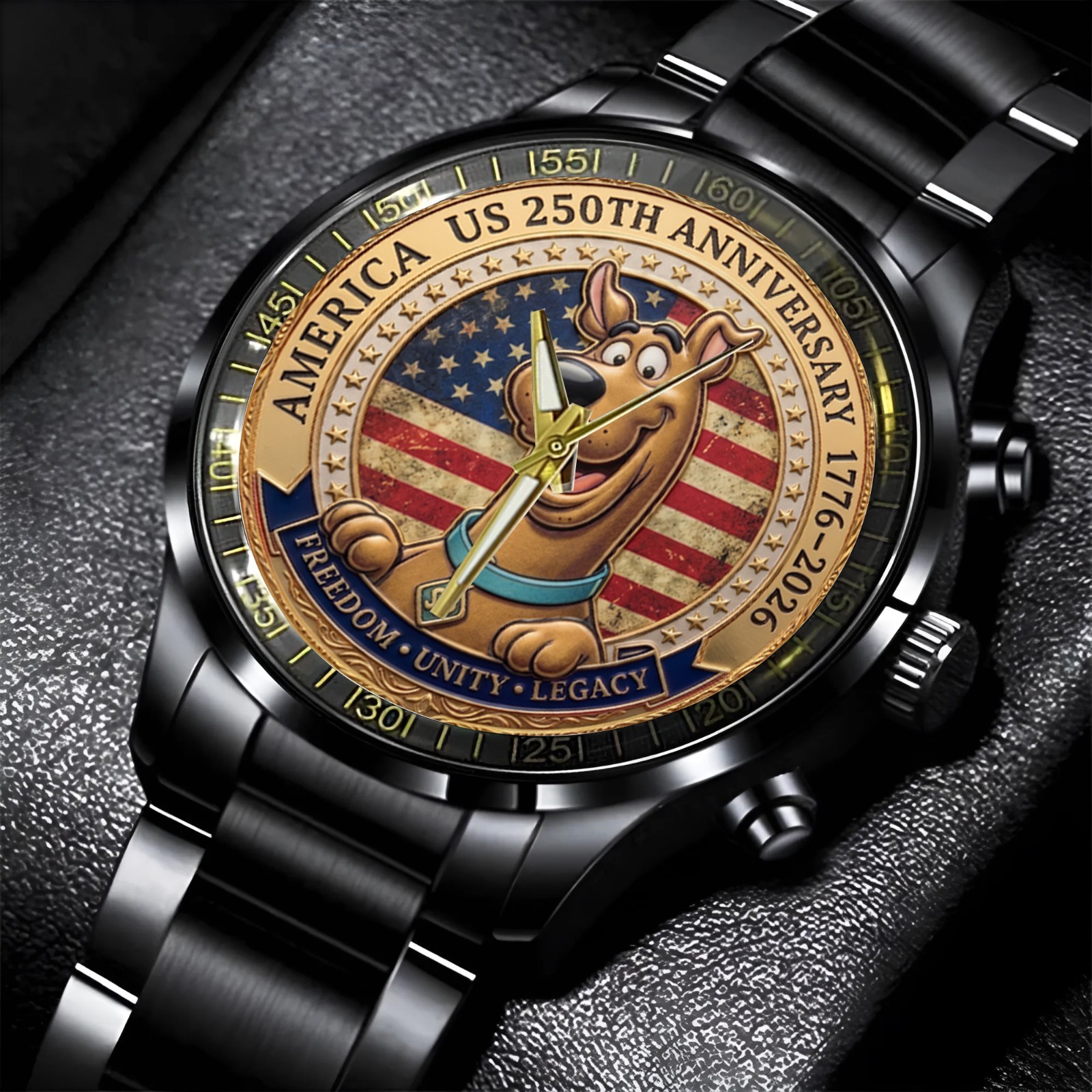 Scooby-Doo US 250th anniversary Gift For Fans Black Stainless Steel Watch MM340