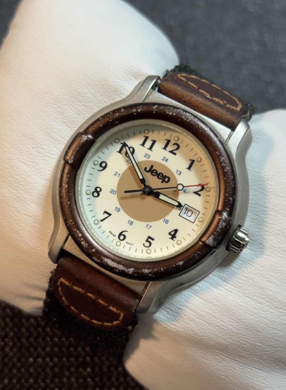 Jeep Watch Swiss ETA Movement 12HR/24HR 38mm Silver Tone,Date,New Battery