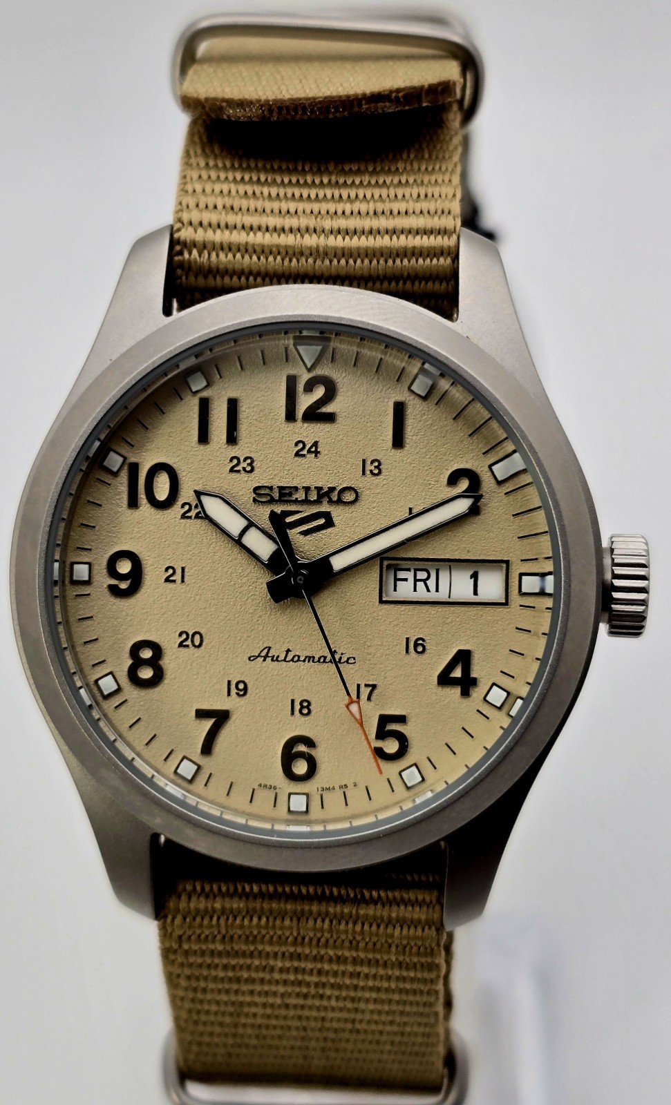 Seiko 5 Sports SRPJ83K1 Military Field Watch 36.4mm Automatic Sand Dial New