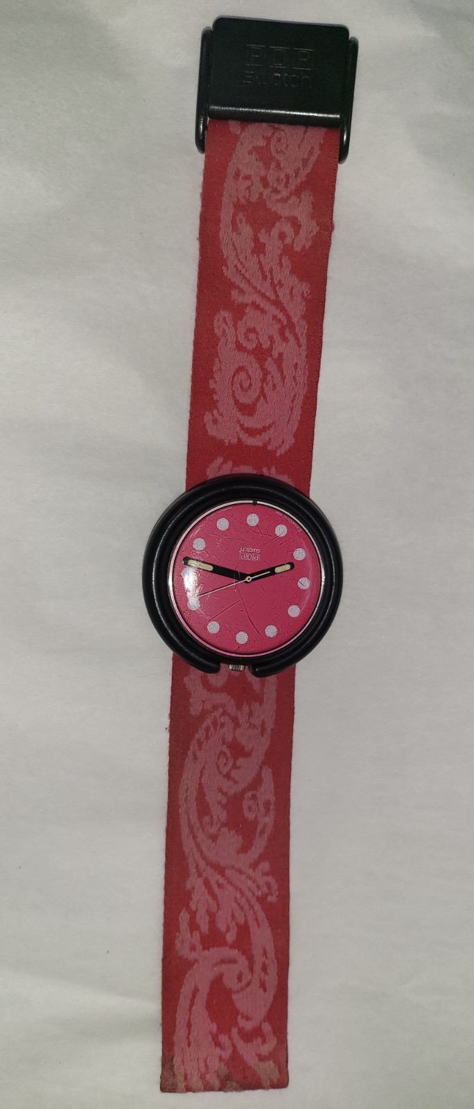 1990 Swatch Pop Shangri Watch Red Pink Velvet Polka Dots One Piece Strap