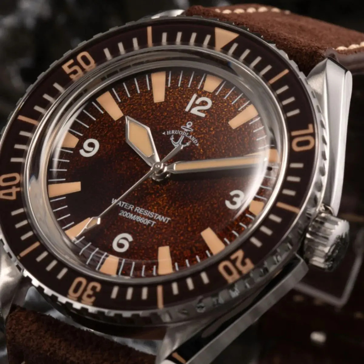 Hruodland Automatic Watch Men Retro Dive K1 Glass 20Bar Waterproof