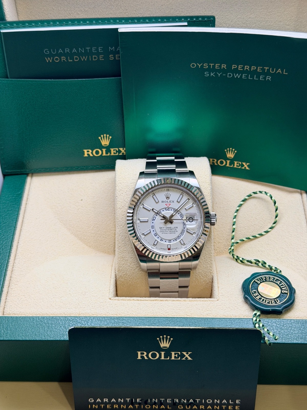 Rolex 2023 Sky-Dweller 326934 Silver Oyster Bracelet with Silver Bezel warranty