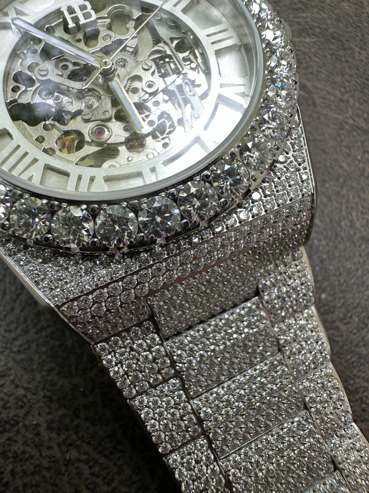 35.5ct MOISSANITE Automatic Skeleton Watch Mens Real Iced Hip Hop Passes Tester