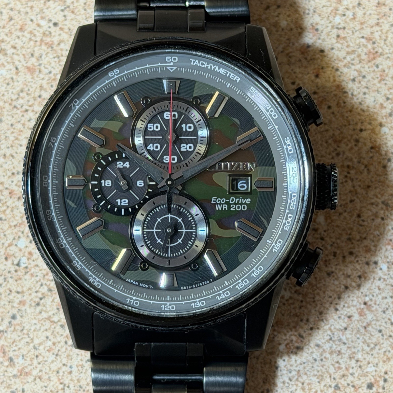 Eco-Drive Men’s Chronograph Nighthawk Black Stainless Steel Bracelet Watch 43mm