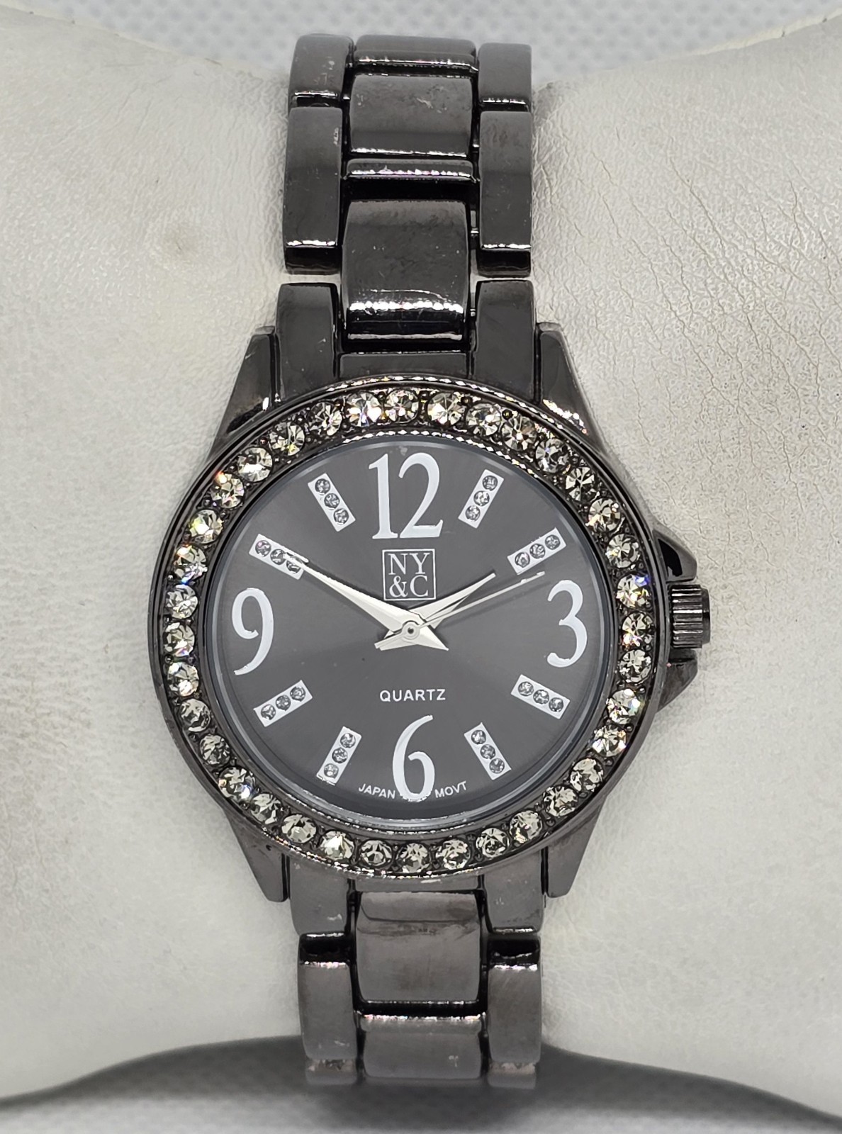 Women’s NY&C Round Black Metal Studded Dial Black Link Bracelet Band Watch 13