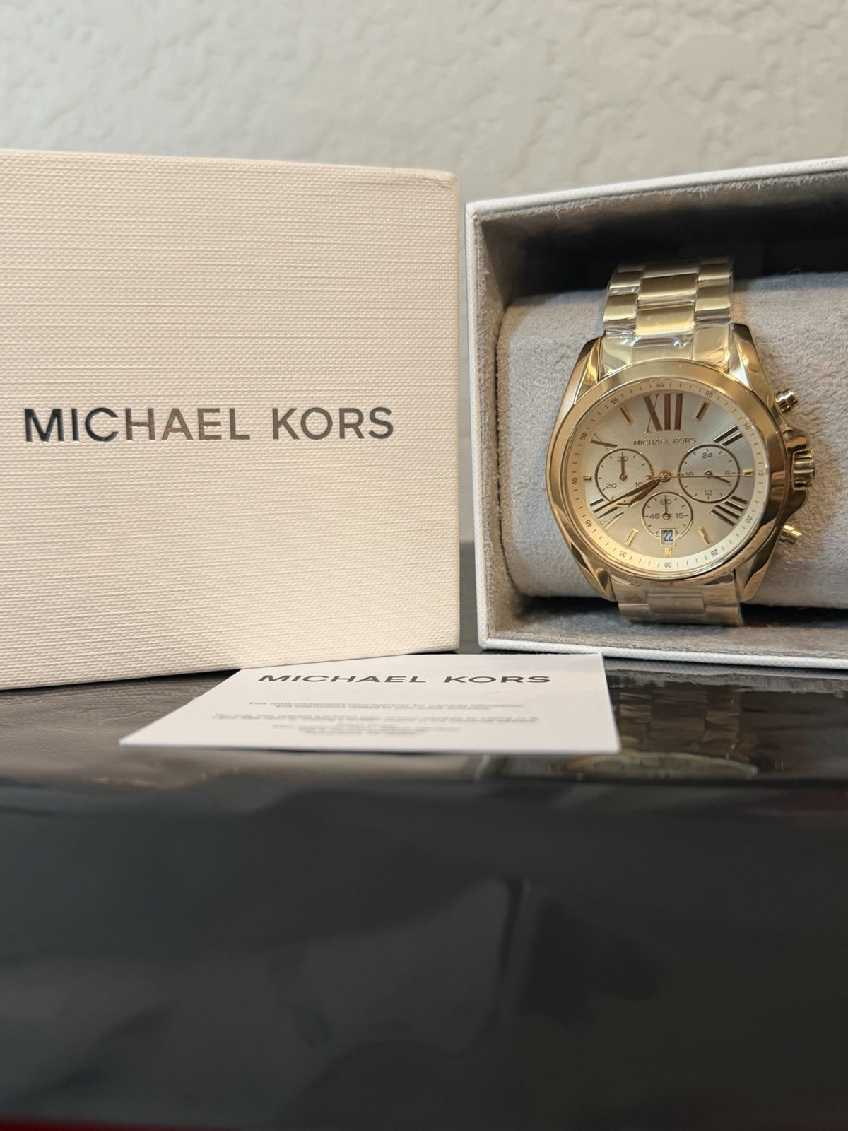 Michael Kors MK5605 Bradshaw Gold Tone SS Chronograph Watch BNWT Gift Box $295