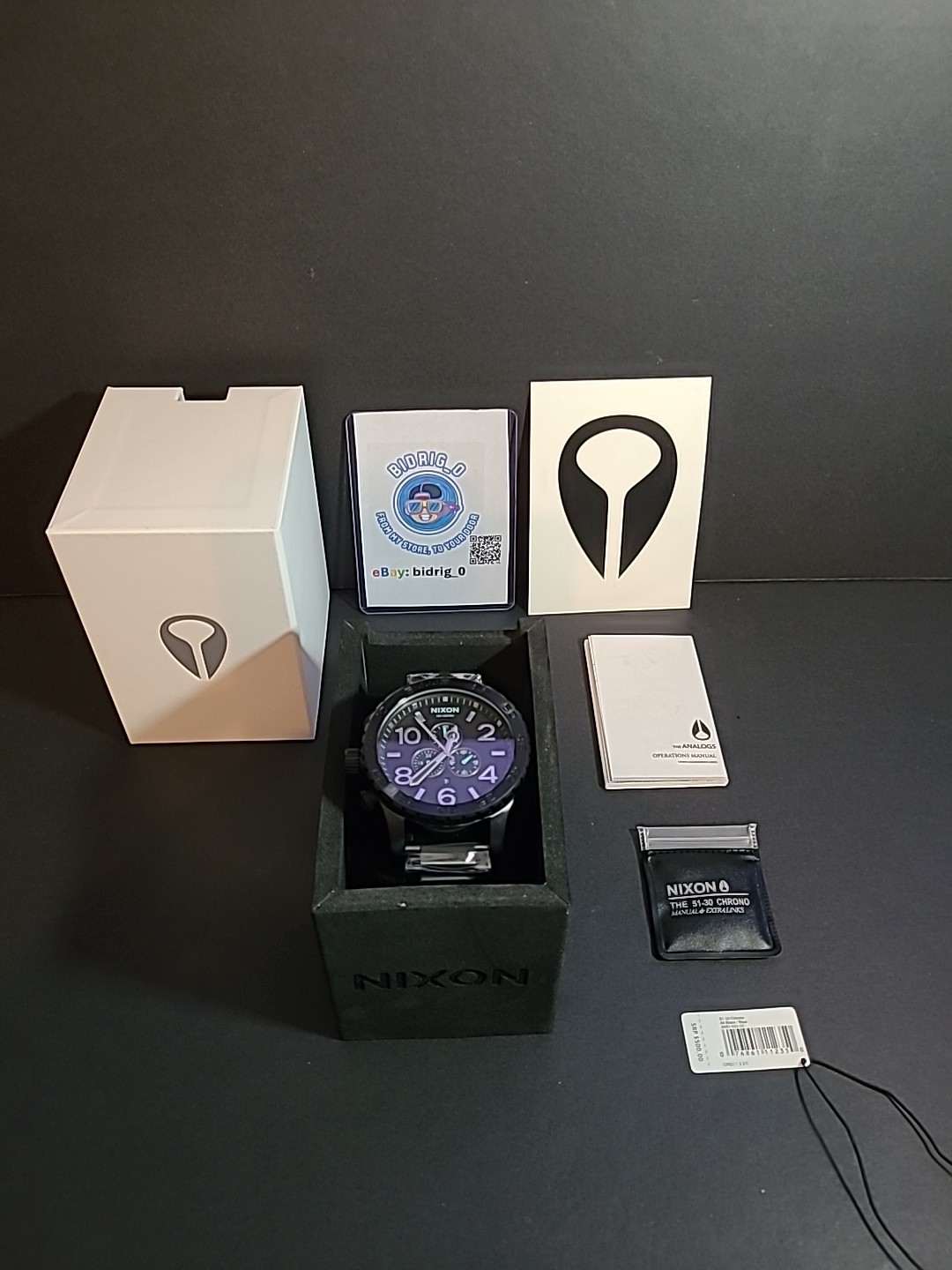 BRAND New Nixon Watch 51-30 CHRONO: ALL BLACK/BLUE Men’s Watch A083 602