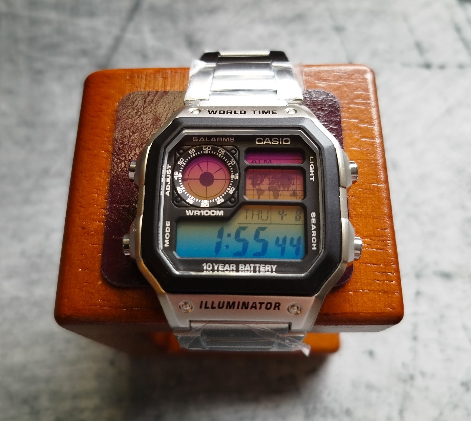 Custom Casio AE1200 World Time Teal Gold Gradient Mod Steel Bracelet