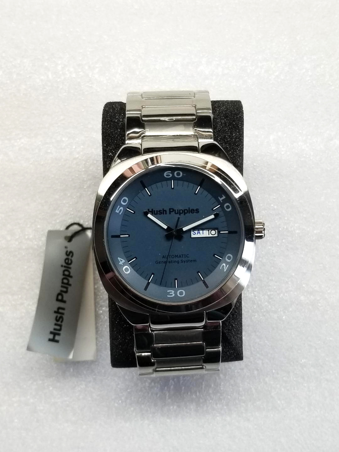 HUSH PUPPIES AUTOMATIC NAVY DIAL DAY/DATE ST.STEEL MEN’S WATCH HP.8581M.1503 NEW