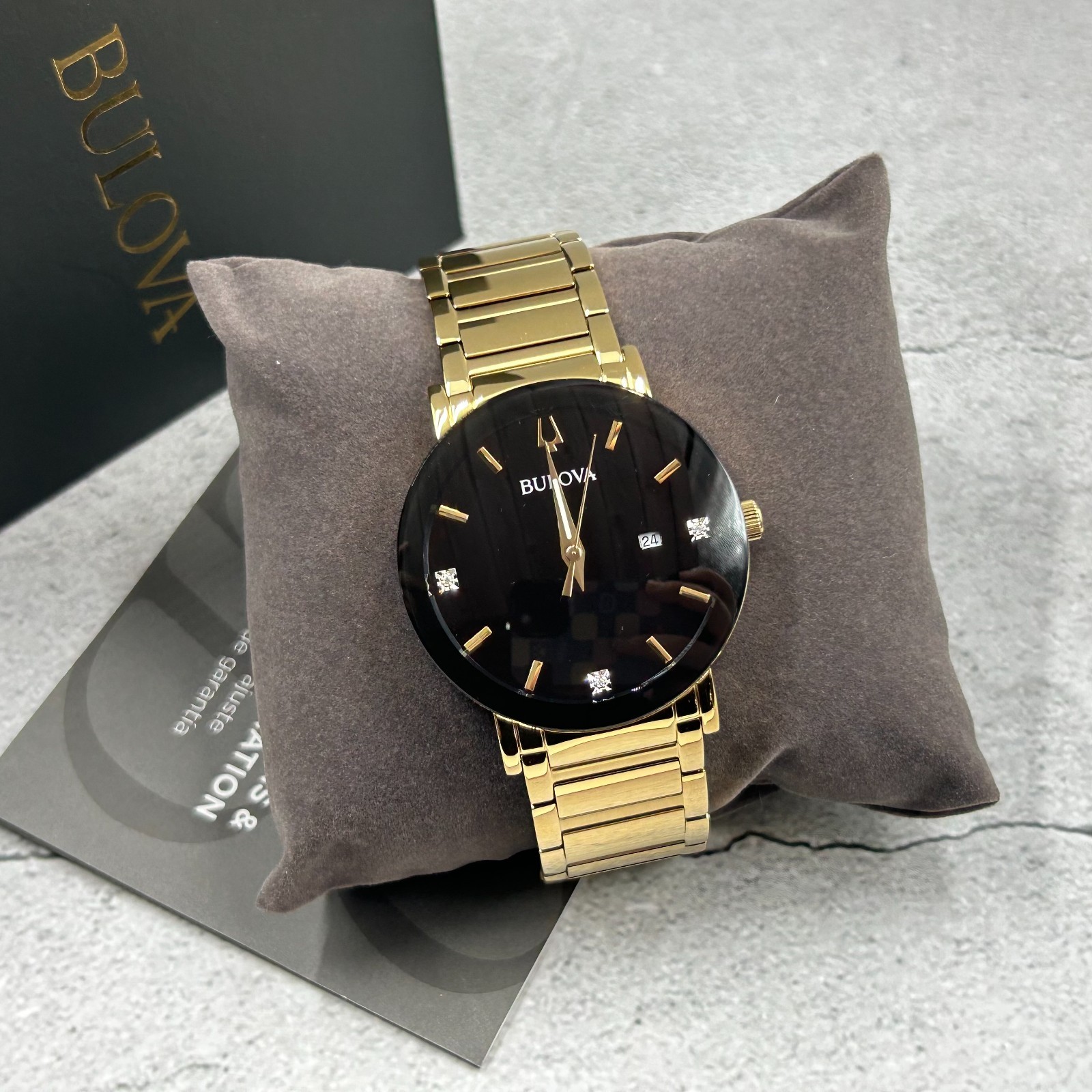 Bulova Futuro Modern 97D116 Diamond Black Dial Gold-Tone Men’s Quartz Watch 42mm